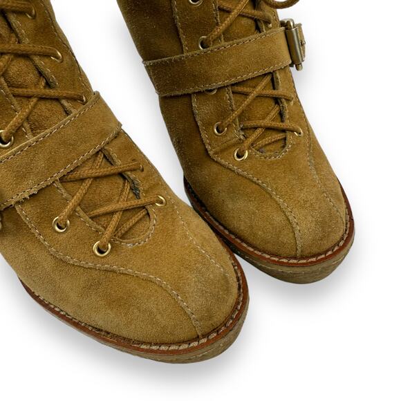 MICHAEL KORS tan suede sherpa heeled platform boots - Picture 7 of 14